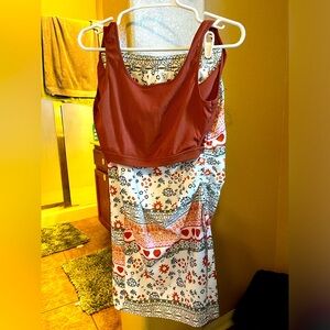 Never been worn cute two piece set: burnt orange crop top and adjustable skirt